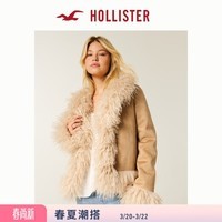 HOLLISTER美式复古保暖拼接仿毛皮夹克外套25秋冬女装344-5029 棕色 XXS (160/76A)