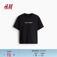 H&M2026春季新款男装宽松版印花T恤0967955 黑色/Trust yourself L 175/108