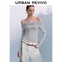 UR2026春季新款女装一字领短款修身长袖T恤UWH450107+ 花灰 S