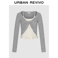 UR【HOT】2025秋季新款女装休闲假两件扭结针织衫UYL950151