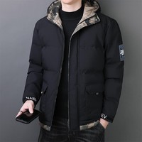 真维斯户外运动冬季加厚棉衣连帽休闲加绒棉服港风宽松休闲显瘦外套 黑色 L