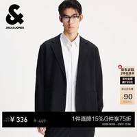 杰克·琼斯（JACK&JONES）男装春季新款商务休闲简约纯色舒适平驳领宽松西服外套225308001 E40黑色 常规 L （180）