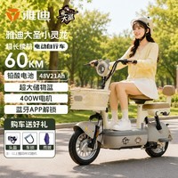 雅迪大圣电动车 小灵龙 新新国标可上牌48v铅酸大电池时尚成人小型女生电动自行车 灰色 48V21A铅酸