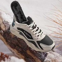 361°男鞋棉鞋加绒保暖加厚冬季革面高帮户外防滑雪地靴休闲运动鞋子男 乌黑色/浅骨色【加绒6724A】 41