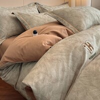 加厚纯棉100%磨毛四件套秋冬季全棉斜纹床单被套床上用品 兹洛-桔 床单款 1.8m四件套