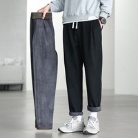 布衣传说【加绒加厚】重磅灯芯绒松紧腰抽绳柔软保暖运动小锥男式休闲裤 黑色 L