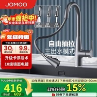 九牧（JOMOO）枪灰色三出水悬停冷热双控抽拉龙头厨房水龙头 33098-385/HBS5-Z