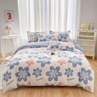 多兰诗（Duolanshi）小清新植物羊绒四件套 ins卡通田园花卉床上用品套件S 丰硕年华蓝 1.8米 床单款 被套180*220 四件套