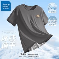 真维斯（Jeanswest）短袖T恤男夏季冰丝款凉感透气青少年运动速干衣休闲大码体恤衫GW 灰#三褐色标X 5XL