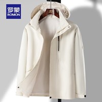 罗蒙（ROMON）户外冲锋夹克衣服男女同款秋季新款可拆卸帽登山情侣外套 7J205118米白 S 【建议80-120斤】