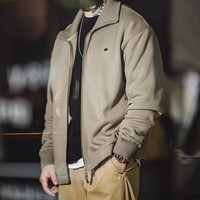 MADEN男士休闲夹克运动风高领外套男春抓绒立领卫衣 卡其灰 L