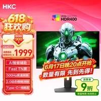 HKC 24.1英寸500Hz显示器FastTN屏HDR400电竞GTG0.5ms三角洲游戏Type-C一线畅联旋转升降电脑UG25HF