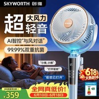创维【一级能效】空气循环扇电风扇大风力客厅智能语音遥控落地扇轻音卧室轻音一级能效Q539 空蓝