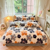 多兰诗（Duolanshi）牛奶绒四件套卡通双面加绒学生宿舍家用床单被套床上用品套件 梵克花 1.5米 床单款 被套200*230cm 四件套