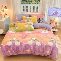多兰诗（Duolanshi）牛奶绒四件套卡通双面加绒学生宿舍家用床单被套床上用品套件 彩虹萌狗 1.8米 床单款 被套200*230cm 四件套