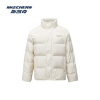 斯凯奇（Skechers）男女同款2024年秋冬新款鸭绒保暖立领外套夹克防风羽绒服 棉花糖白/0074 L