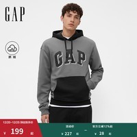 GAP男女装2025秋季新款LOGO抓绒套头宽松连帽衫卫衣美版795560 灰色 M 美码  L亚洲码180/96A