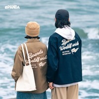 熊猫·本（ben.panda）【李晨同款】夹克男春季潮牌日系复古外套休闲宽松教练服情侣上衣 深卡其 L