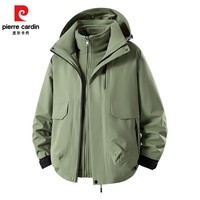 皮尔卡丹三合一冲锋衣可卸帽新款秋冬户外加厚防风防水冲锋衣男女装 军绿色 【6609】 4XL 【三合一】