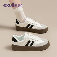 依思 Q德训鞋女款2026春秋季新款时尚百搭休闲鞋女增高厚底百搭板鞋女 白黑色 37