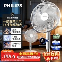 飞利浦(PHILIPS)【直流变频】电风扇落地扇家用七叶一级能效轻音台地立式电扇摇头节能大风量遥控小风扇ACR3161SFD