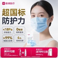 维德（WELLDAY）一次性医用外科口罩透气防沙尘保暖防鼻炎过敏灭菌级蓝色100只