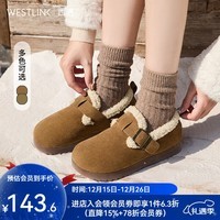 西遇毛毛勃肯鞋女加绒2025新款冬季全包复古雪地靴一脚蹬外穿棉鞋 棕色 （预售20天） 37