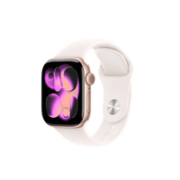 【京东健康关爱版】Apple/苹果Watch S11 蜂窝款42毫米玫瑰金色铝金属表壳淡桃粉色运动型表带S/M