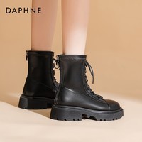 达芙妮短靴女2025冬季新款厚底加绒中筒马丁靴女黑白色经典时尚女靴LP 黑色【单里】 36