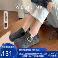西遇（Westlink）毛呢勃肯鞋女2025新款秋冬两穿一脚蹬加绒棉鞋内增高毛毛鞋 灰色 （预售20天） 35