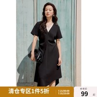 独束大码女装简约大气醋酸假两件拼接连衣裙微胖显瘦不规则裙子 典雅黑 L （尺码：2）