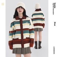 bosie伯喜2025年冬季新款开襟毛衣男情侣撞色条纹针织衫外套潮 米咖色 M