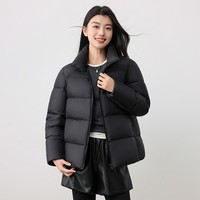 鸭鸭（YAYA）女士羽绒服保暖运动简约立领潮流休闲时尚冬季面包服短款外套 纯黑色 S