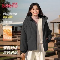 班尼路棉服女装外套女冬季新款防风保暖设计上衣服时尚潮流中长款棉衣14 黑#纯色 XL