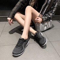 星期六飞织软底休闲鞋女2025春季新款百搭网面透气潮流百搭厚底运动鞋 黑色 37