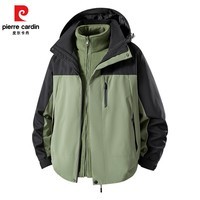 皮尔卡丹三合一冲锋衣可卸帽新款秋冬户外加厚防风防水高品质冲锋衣男女款 军绿色 【6608】 4XL 【三合一】