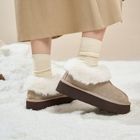 星期六真皮雪地靴厚底棉鞋女加绒毛毛鞋加棉保暖东北棉鞋女鞋网红 加绒 卡其色 37