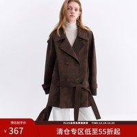 范思蓝恩复古双排扣翻领宽松皮衣女2025冬新款休闲咖色外套4357 咖啡色 XS