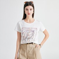帕罗(PALUOPO)短袖印花t恤上衣女春夏桑蚕丝韩版正肩半袖莫代尔圆领百搭打底衫 白色 马头 M (160/84A)