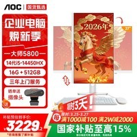 AOC国家补贴大师5800 高性能办公台式整机一体机电脑27英寸（14代i5-14450HX 16G 512G SSD固态 ）白
