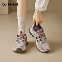 达芙妮厚底老爹鞋女2025新款增高复古显脚小百搭登山运动鞋 棕红色 38