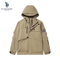 U.S. POLO ASSN.冲锋衣保罗秋冬季户外运动夹克三合一登山服外套上衣男装 卡其色【单冲】54701 XL 175(135-145斤左右)