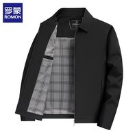 罗蒙（ROMON）加棉行政翻领夹克外套2025秋冬新款商务休闲中年加厚夹棉茄克上衣 黑色 XL (建议体重125-140斤)