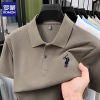 罗蒙(ROMON)【100%纯棉】男士短袖t恤2026夏季翻领商务休闲半袖体恤衫男装 咖色 M
