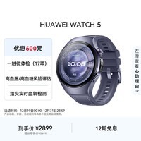 HUAWEI WATCH 5 46mm高端款航天级钛合金表壳银河紫素皮复合表带首创X-TAP智感窗eSIM通信华为智能手表