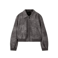 太平鸟秋冬外套集合链接新款女装小香风机车服PU外套冬装夹克 仿水洗PU外套灰色 L