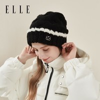 ELLE羊毛针织帽女秋冬季户外保暖冷帽百搭可爱毛绒堆堆帽毛线帽子
