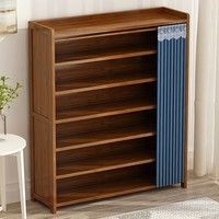可相兔门口鞋柜家用入户小型收纳柜客厅玄关大容量简易多层楠竹防尘鞋架 四层-50cm【深蓝布帘】无背板