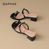 达芙妮拖鞋女2026新款外穿夏季高跟配裙子仙女风绝美女士法式小凉拖 黑色 37