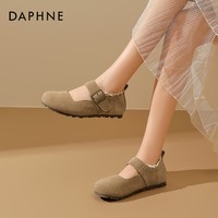 达芙妮勃肯鞋女新款夏季蕾丝花边平底玛丽珍女鞋软底芭蕾单鞋女JD 卡其色 36